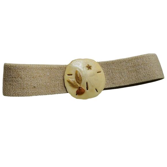1980s Genuine Sand Dollar Elastic Waist Cinching Defining Belt Cream Vintage Med - Picture 1 of 7